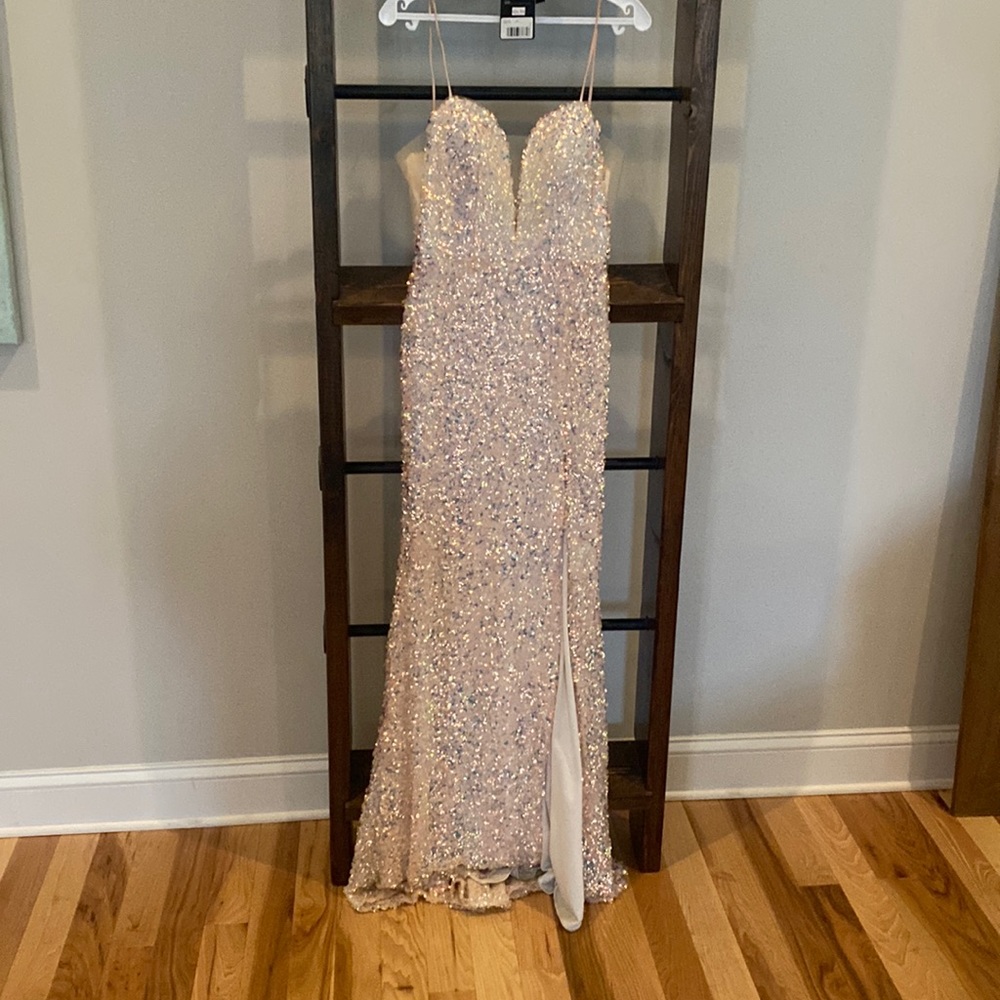 Blush sequin formal dress.